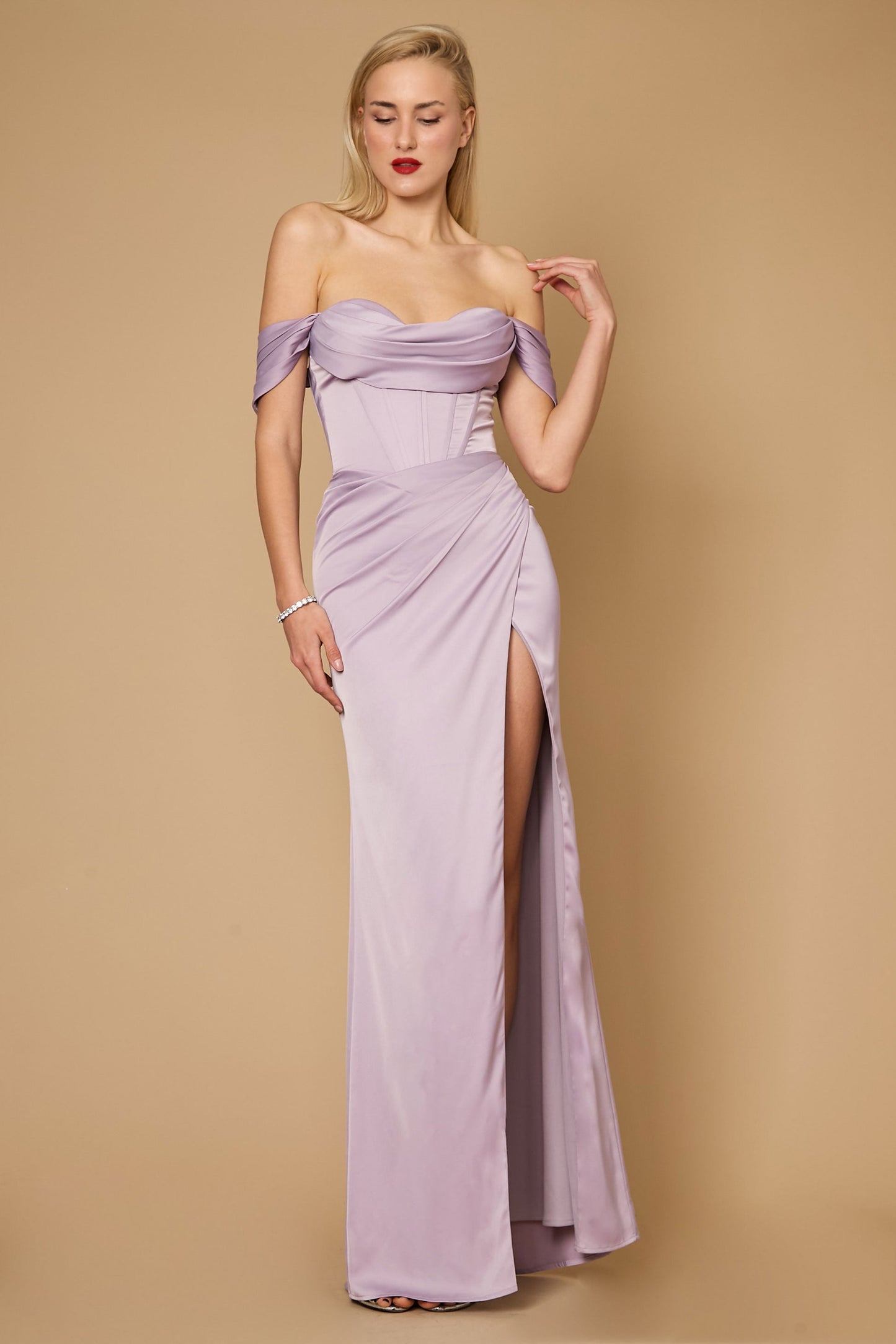 Kos Couture Corset Satin Formal Evening Dress