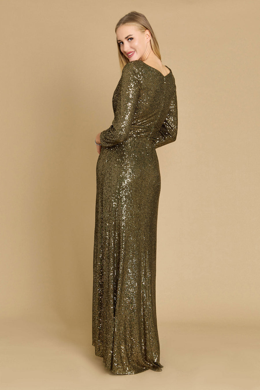 Kos Couture Long Sleeve Sequin Formal Hand Beaded Dress