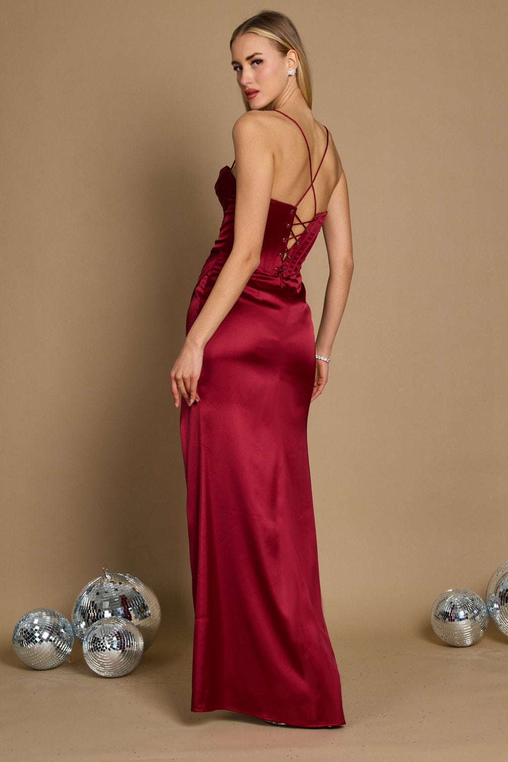 Kos Couture Draped Corset Cowl Long Prom Dress