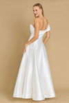 A stunning off-white one shoulder long formal ball gown, elegantly draping to the floor, perfect for evening events.