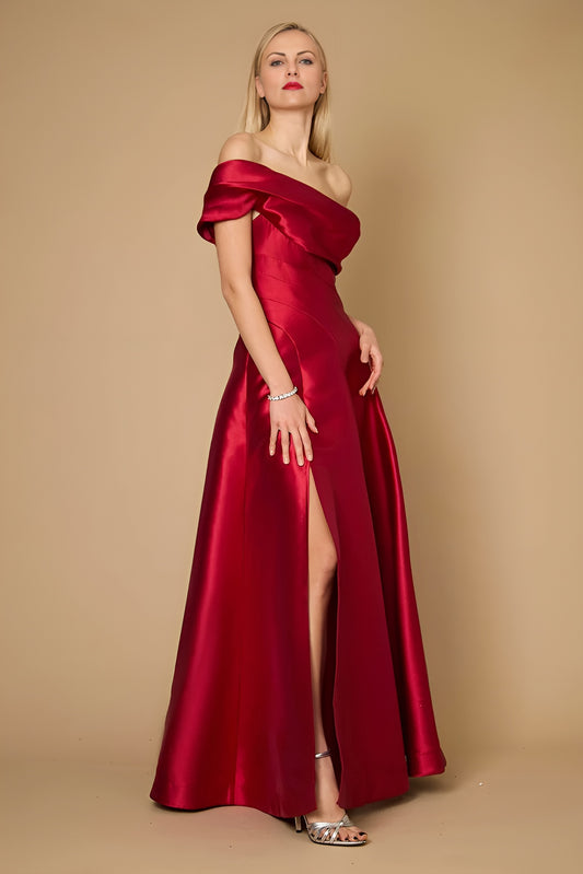 Kos Couture 1277 One Sophisticated Shoulder Long Formal Ball Gown Evening Dress Burgundy