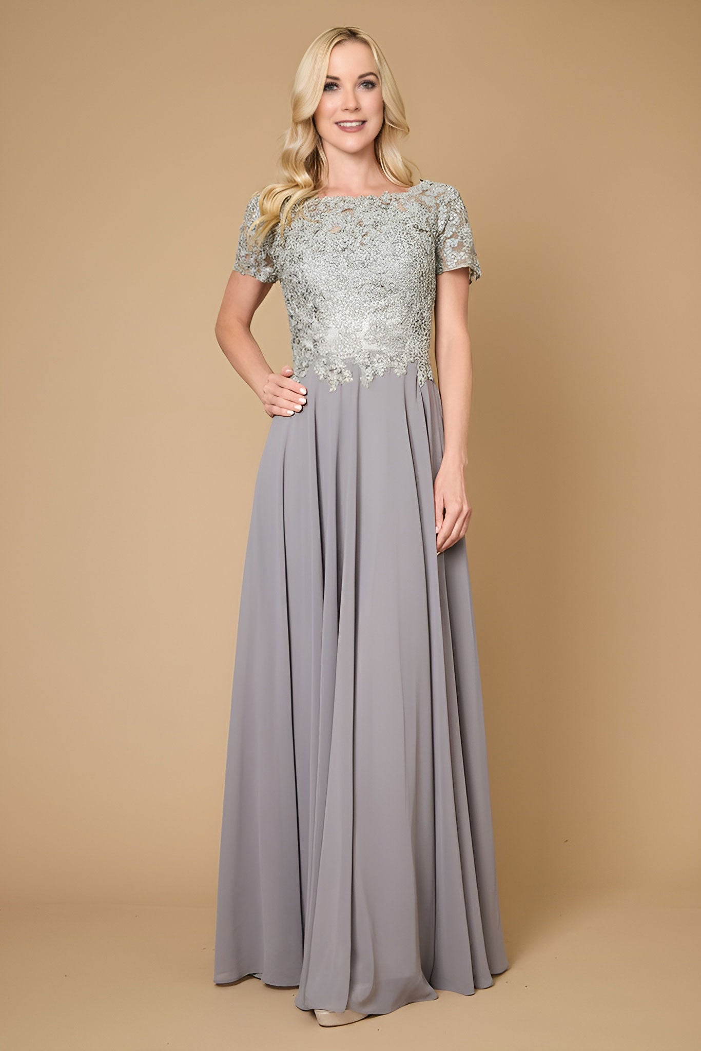 Kos Couture Short Sleeve Mother Of The Bride Evening Dress
