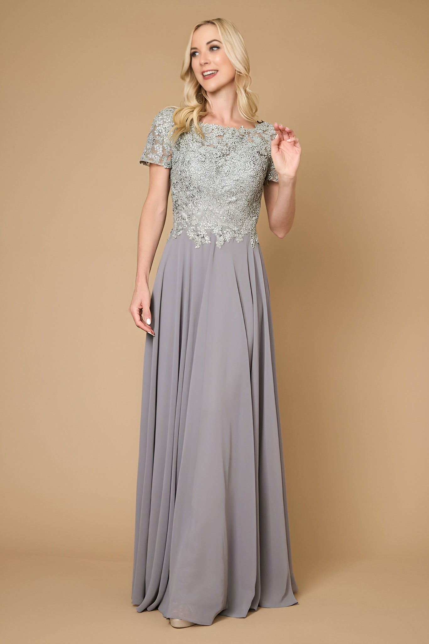 Kos Couture Short Sleeve Mother Of The Bride Evening Dress