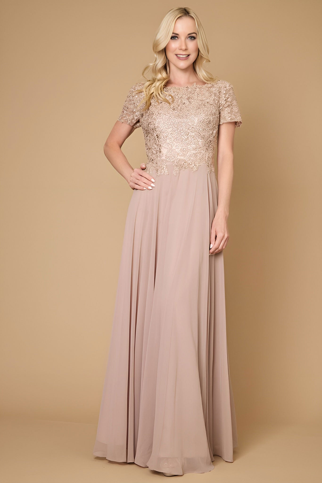 Kos Couture Short Sleeve Mother Of The Bride Evening Dress