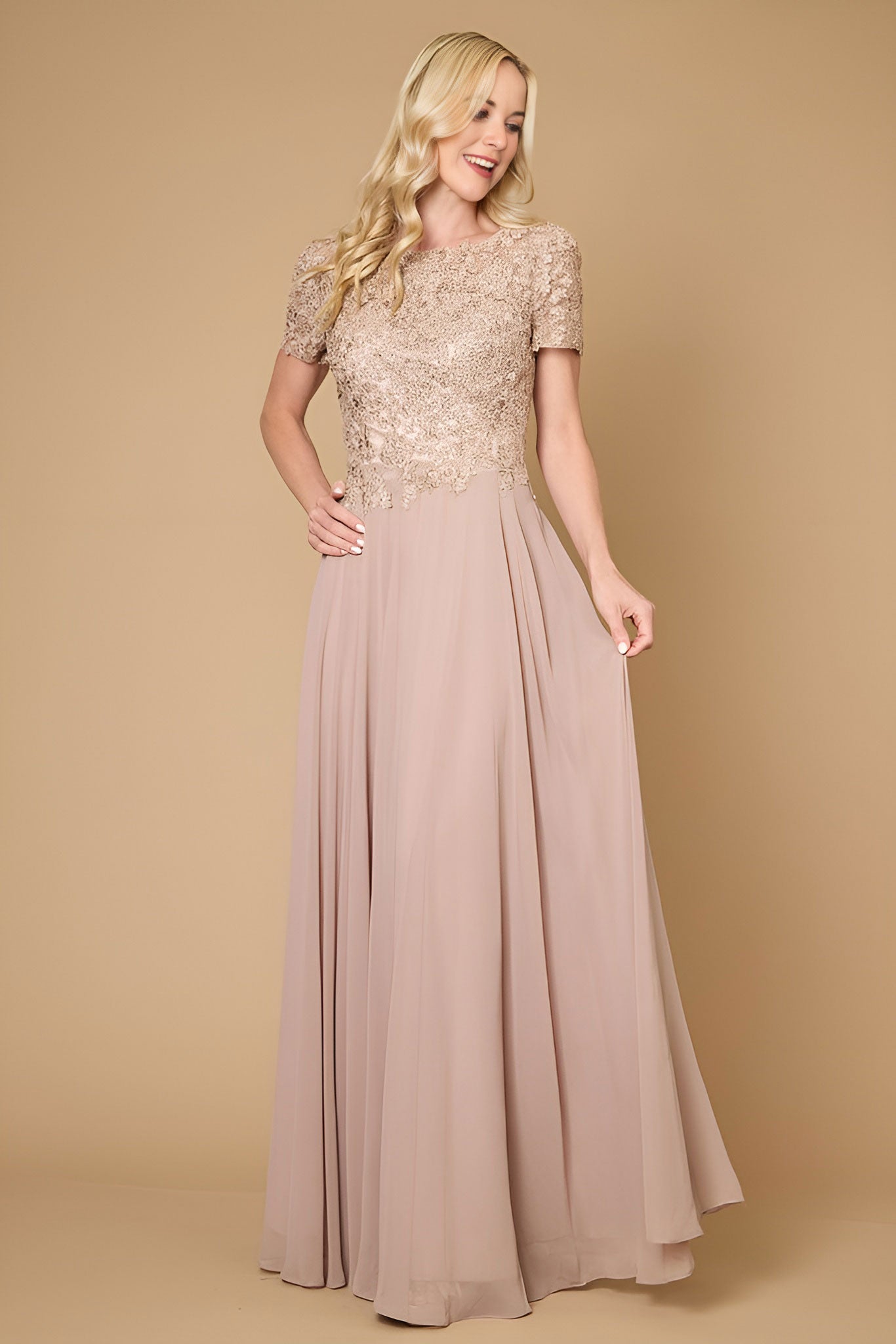 Kos Couture Short Sleeve Mother Of The Bride Evening Dress