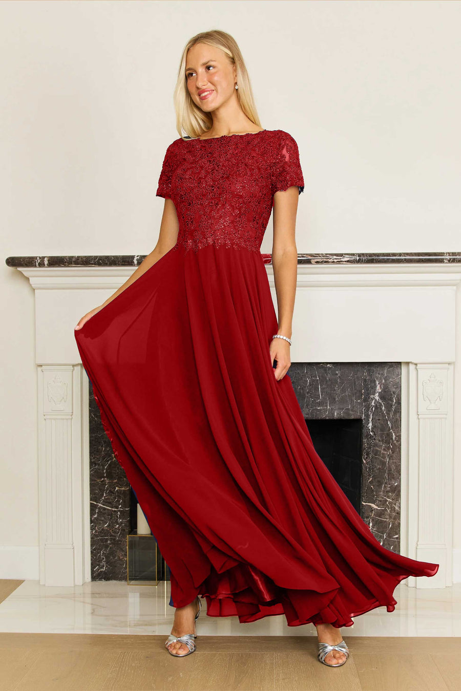 Kos Couture Short Sleeve Mother Of The Bride Evening Dress