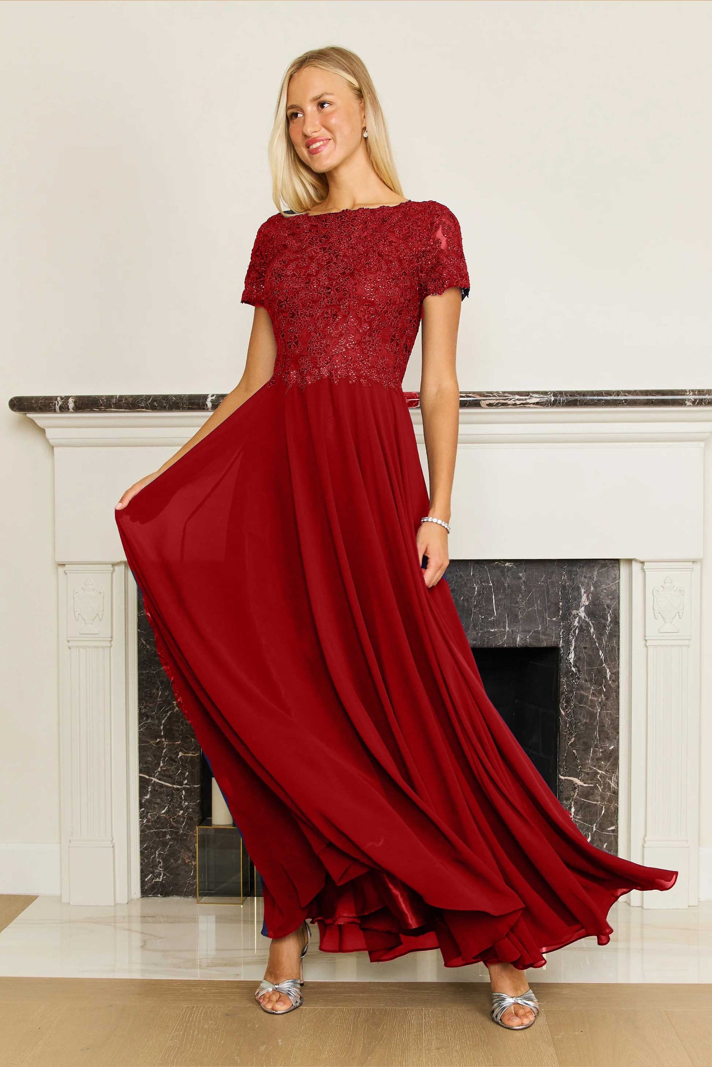 Kos Couture Short Sleeve Mother Of The Bride Evening Dress