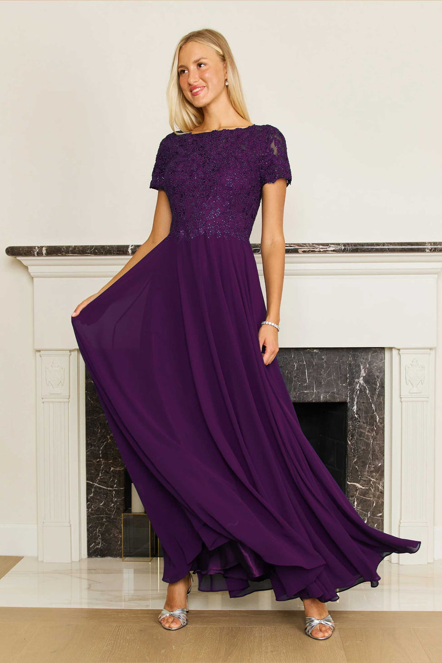 Kos Couture Short Sleeve Mother Of The Bride Evening Dress