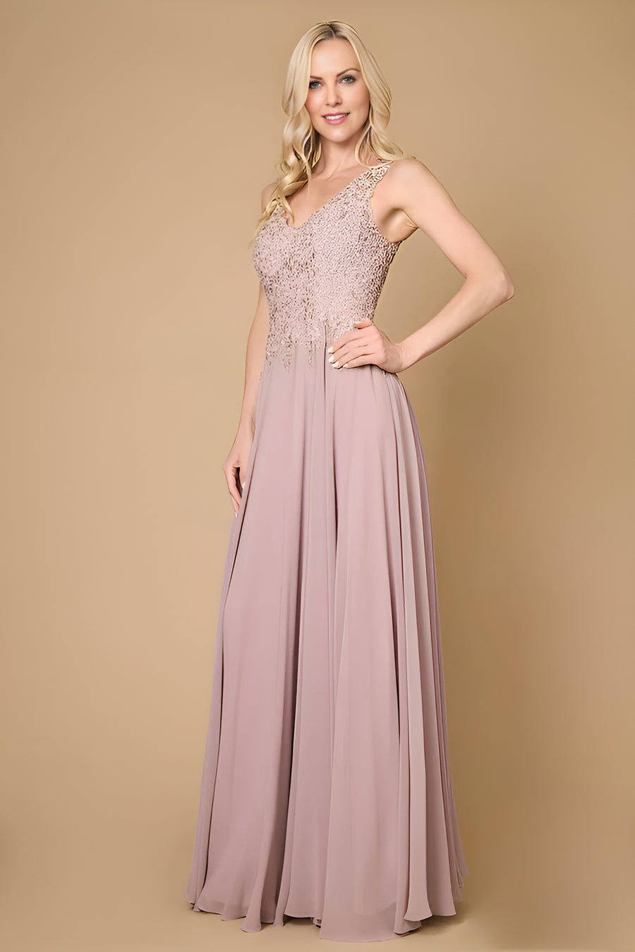 Kos Couture 1282 Long Sophisticated Formal Dress Plus Size Evening Gown Mauve