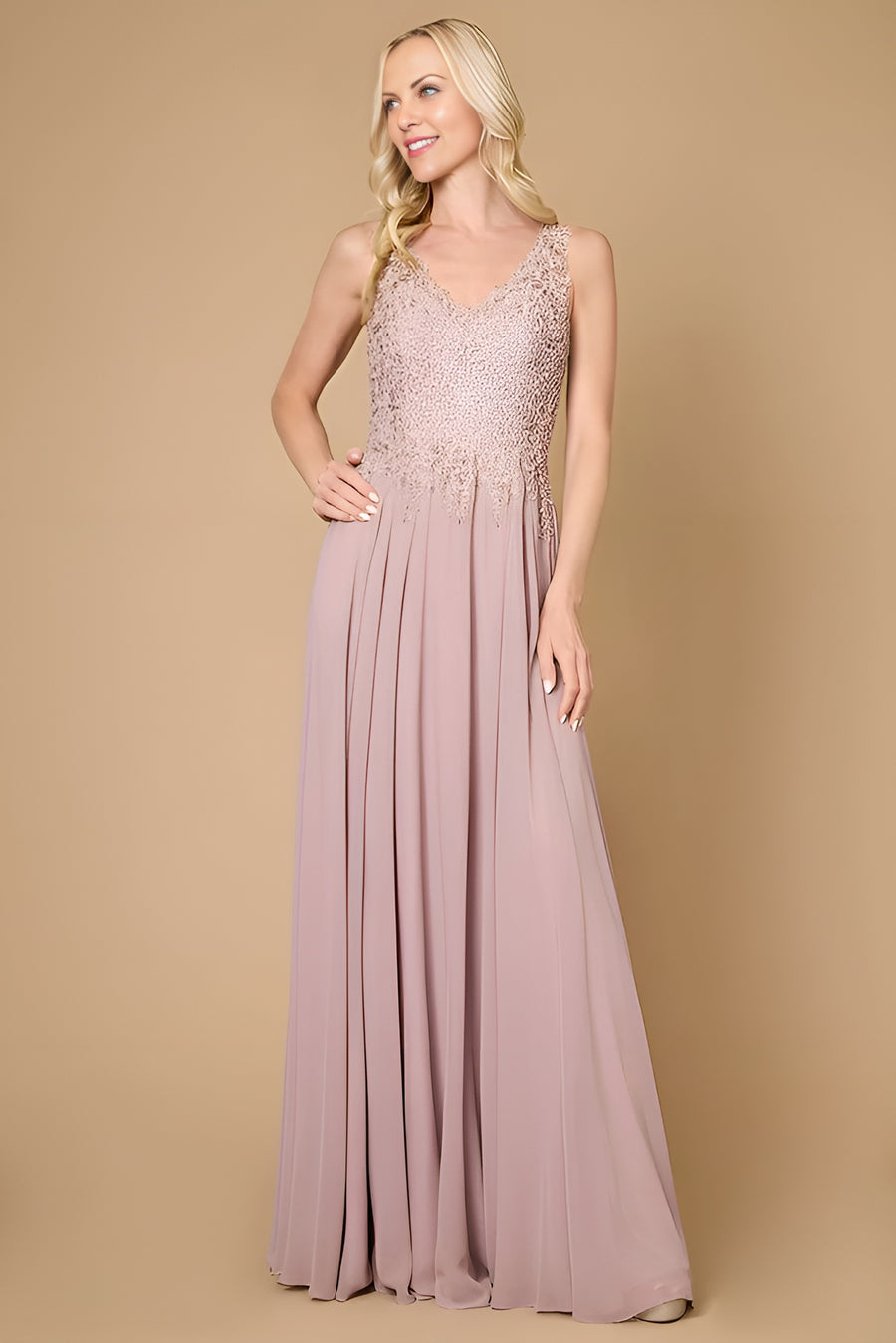 Kos Couture 1282 Long Sophisticated Formal Dress Plus Size Evening Gown Mauve