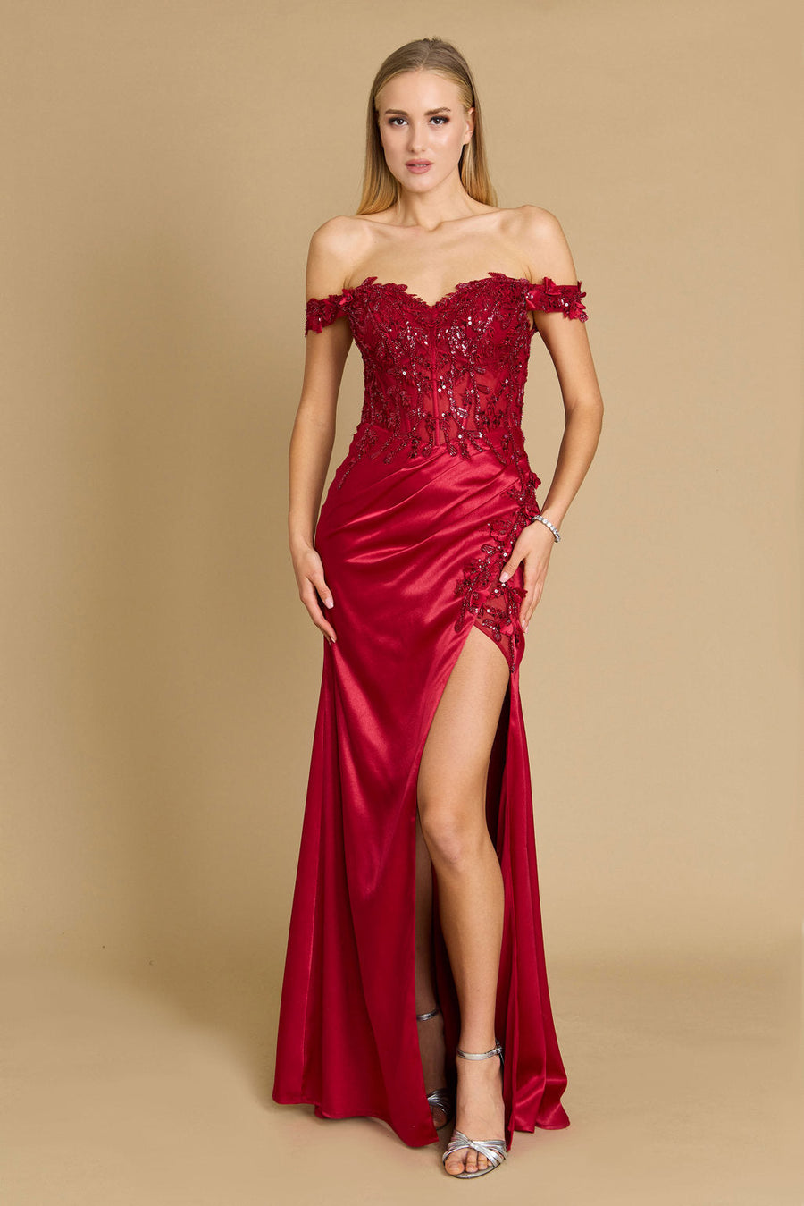 Kos Couture Fitted Corset Off the Shoulder Formal Prom Dress