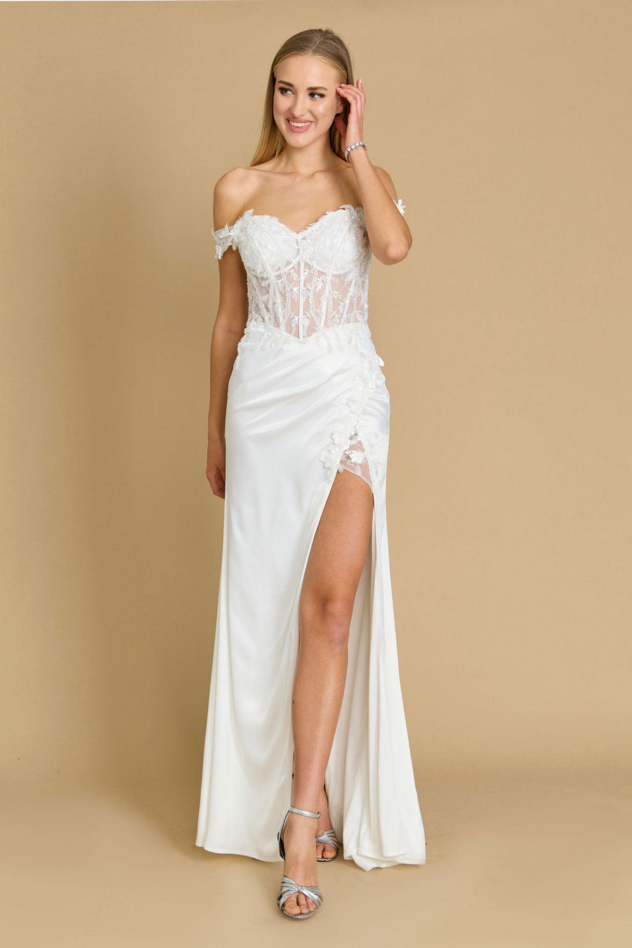 Kos Couture Fitted Corset Off the Shoulder Formal Prom Dress