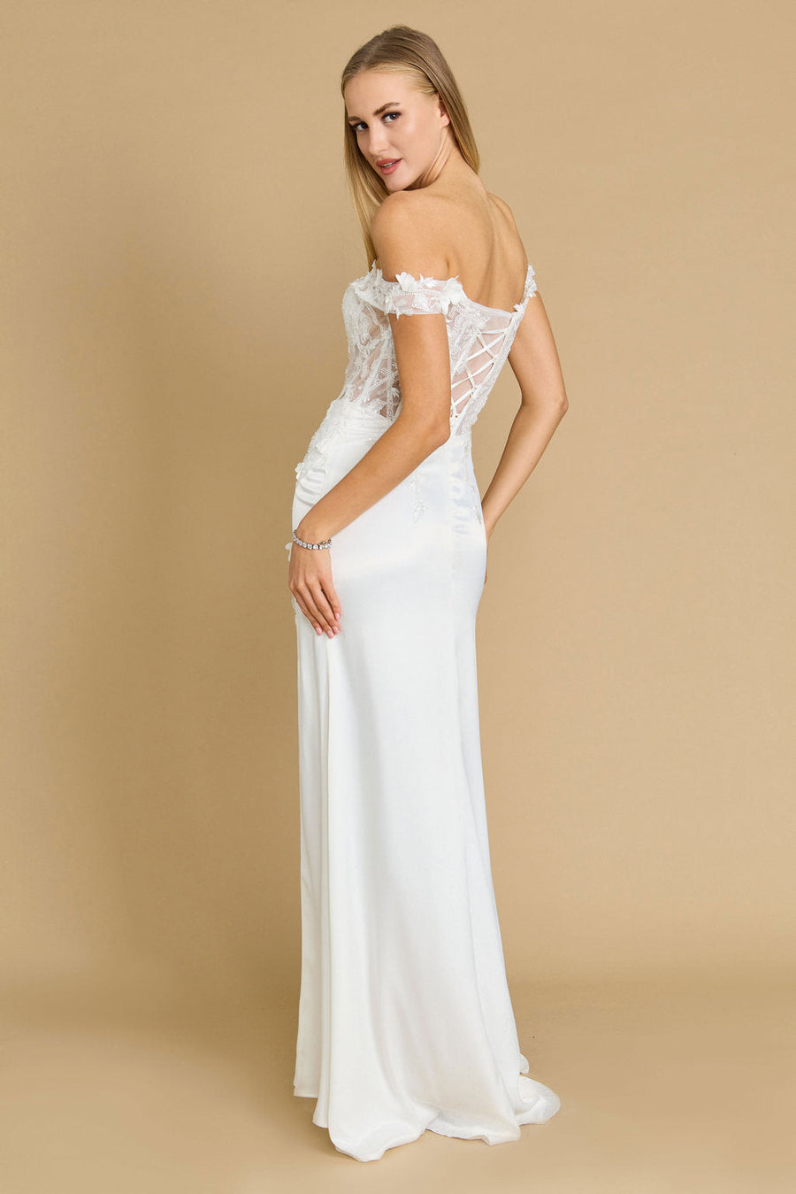 Kos Couture Fitted Corset Off the Shoulder Formal Prom Dress
