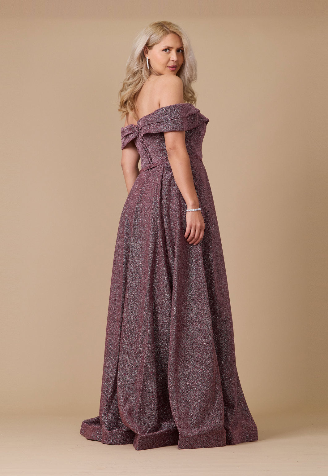 Long Off Shoulder Glitter Prom Dress Wholesale