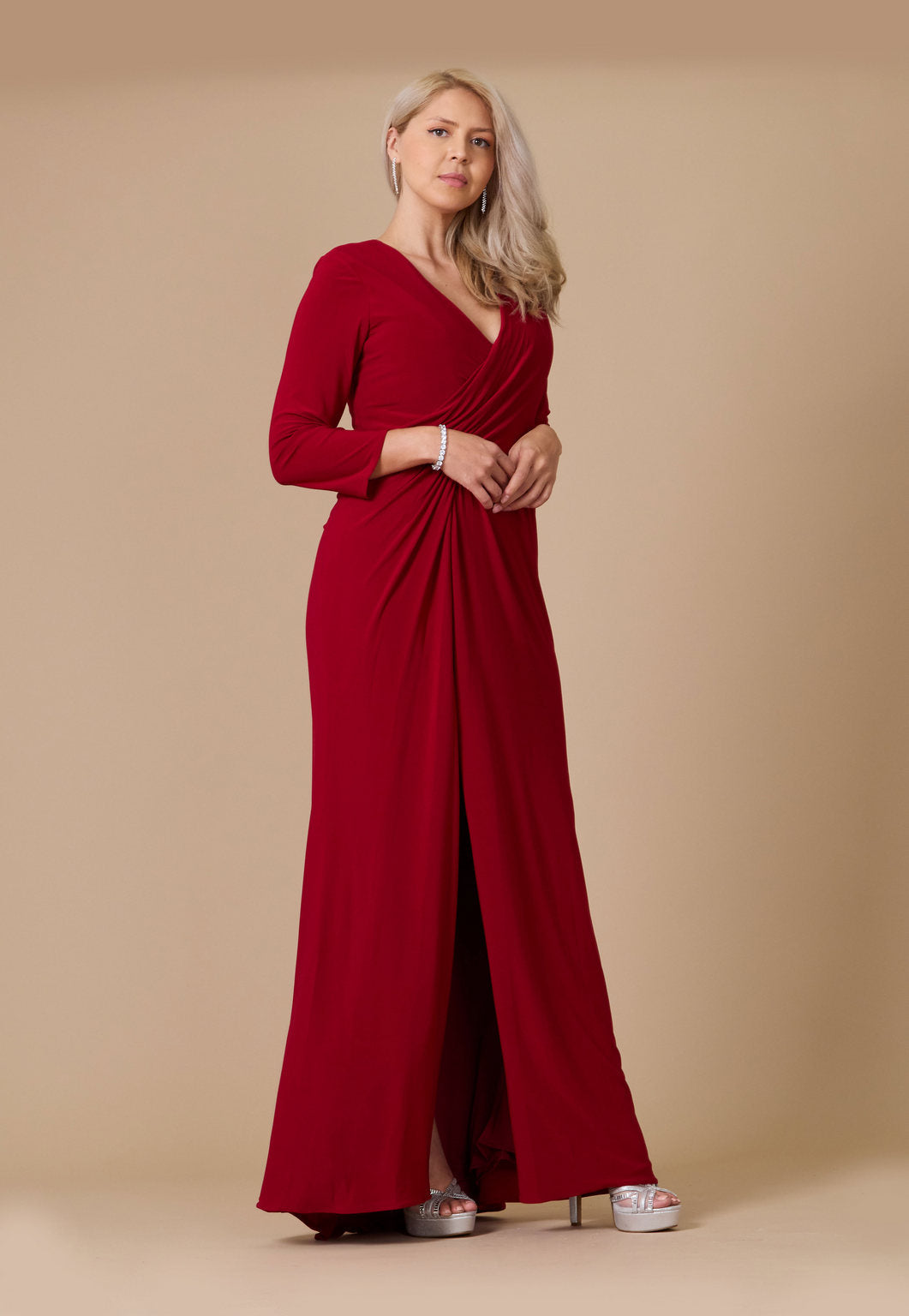 Kos Couture Long Formal Stretch Evening Long Sleeve Dress