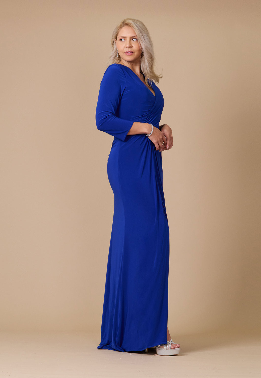 Kos Couture Long Formal Stretch Evening Long Sleeve Dress