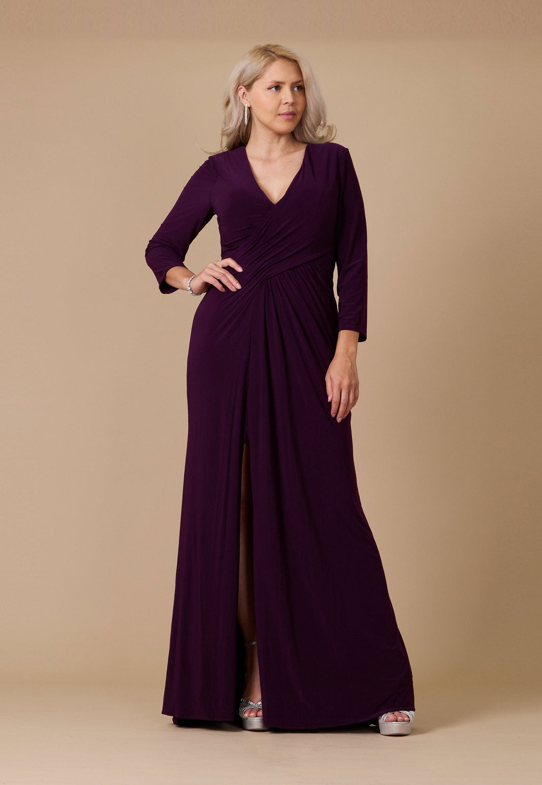 Kos Couture Long Formal Stretch Evening Long Sleeve Dress