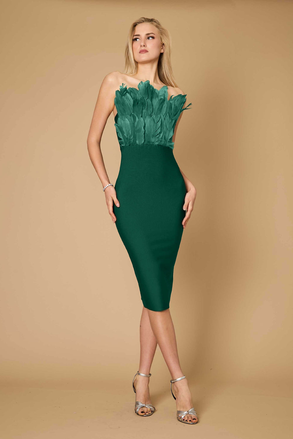 Kos Couture Bodycon Bandage Short Feather Formal