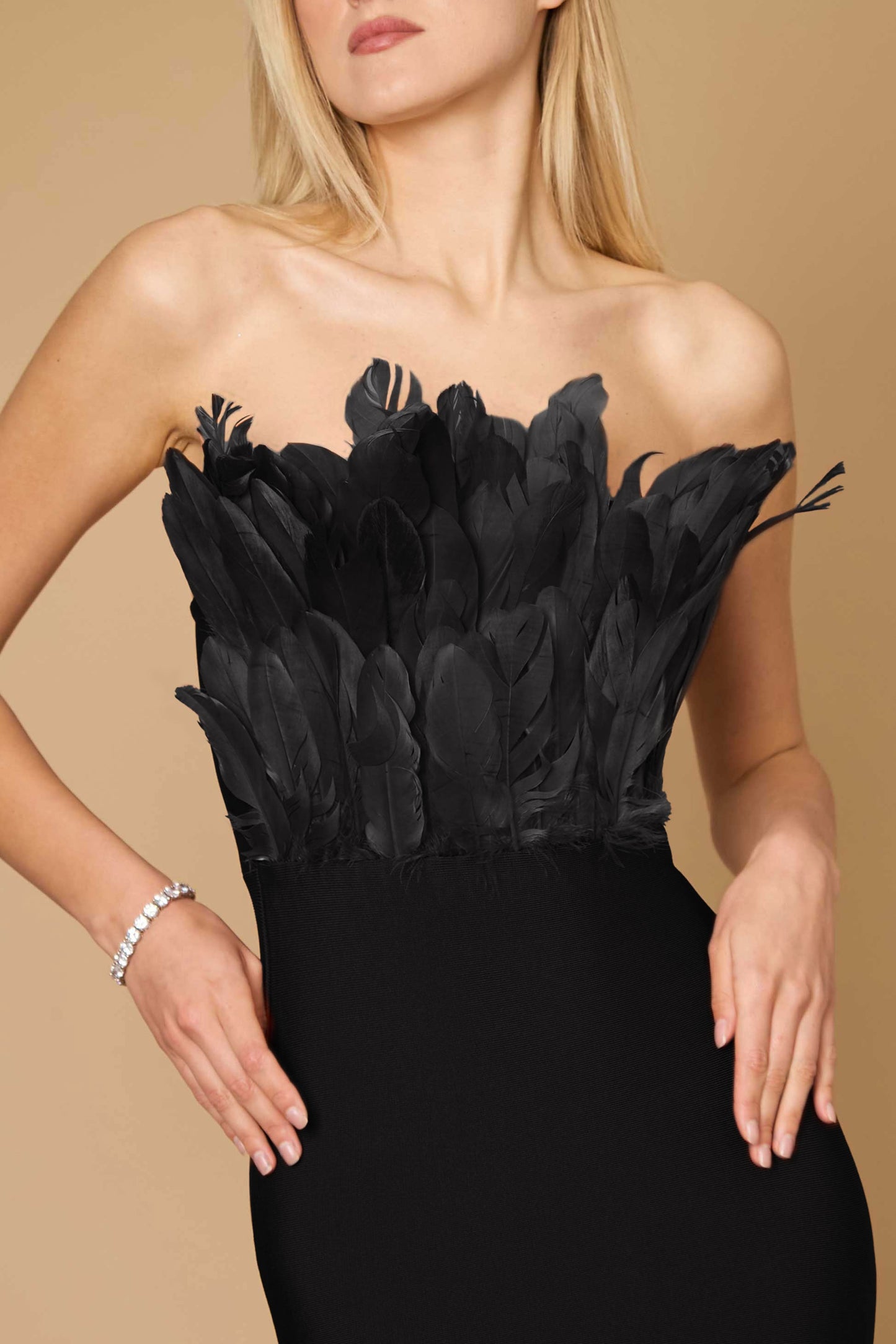 Kos Couture Bodycon Bandage Short Feather Formal