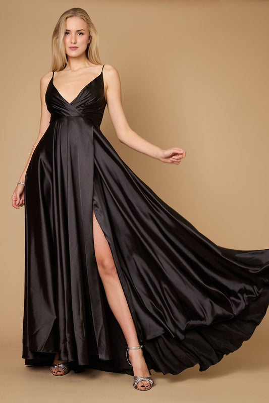 Kos Couture 1318 Long Flowy Elegant Satin Formal Prom Party Dress Black