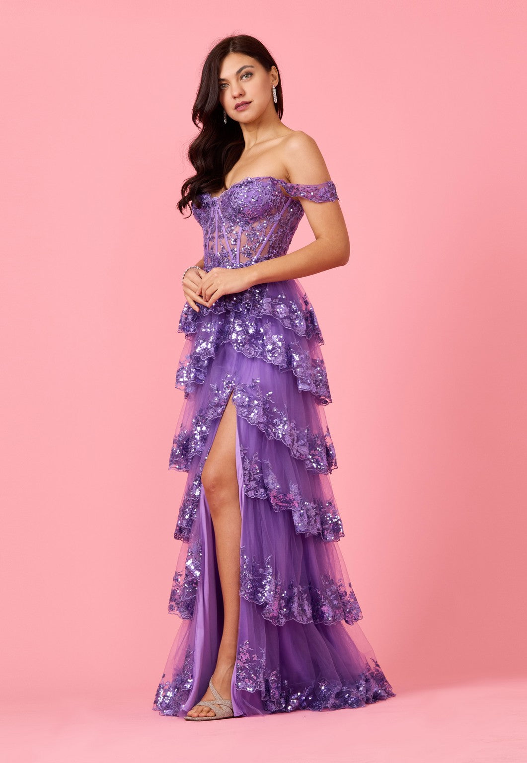 Kos Couture Long Sequin Sheer Corset Prom Dress