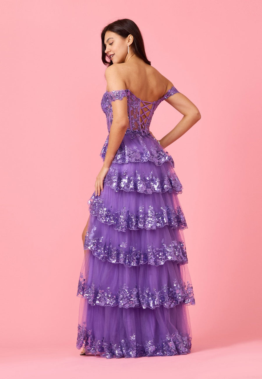 Kos Couture Long Sequin Sheer Corset Prom Dress