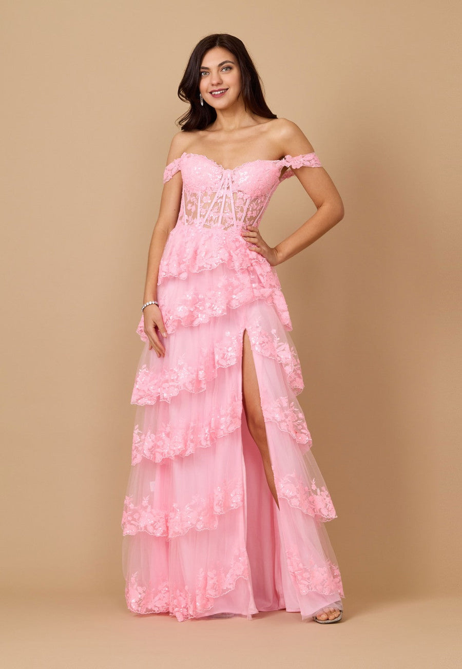 Kos Couture Long Sequin Sheer Corset Prom Dress