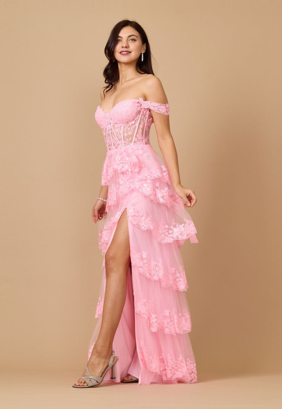 Kos Couture Long Sequin Sheer Corset Prom Dress