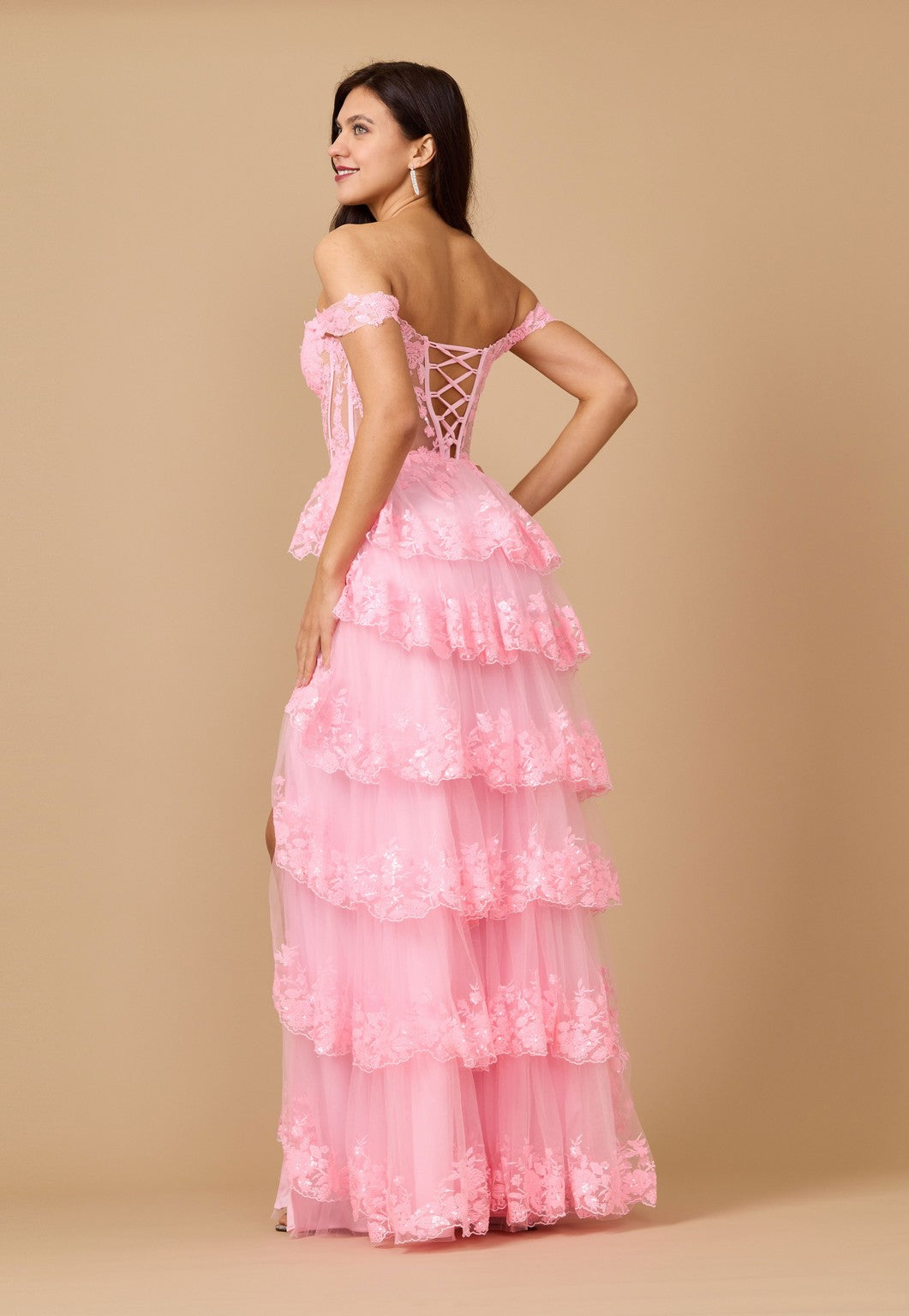 Kos Couture Long Sequin Sheer Corset Prom Dress