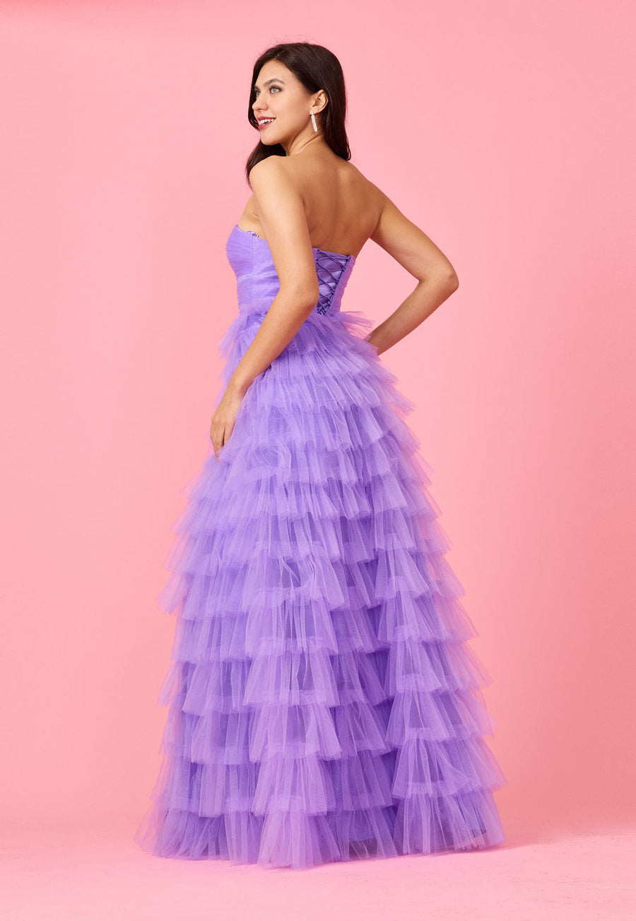 Kos Couture Strapless Ruffle Skirt Prom Ball Gown