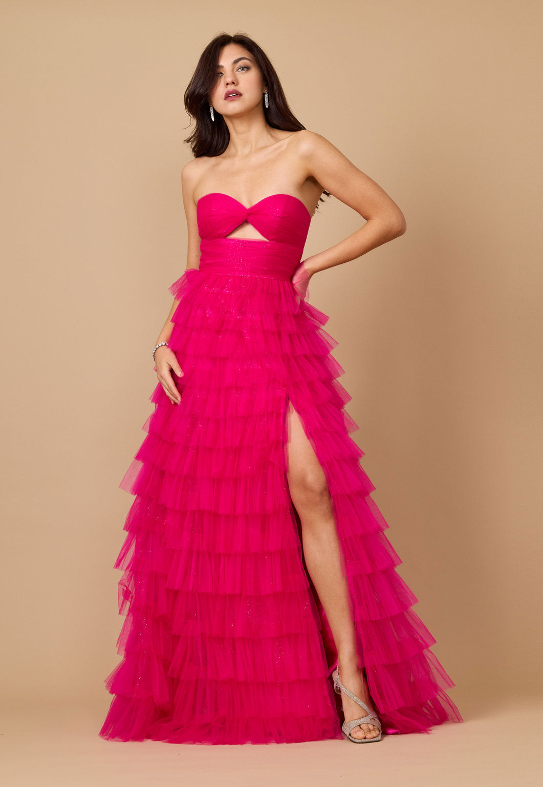 Kos Couture Strapless Ruffle Skirt Prom Ball Gown