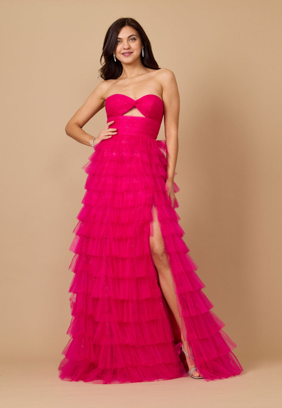 Kos Couture Strapless Ruffle Skirt Prom Ball Gown
