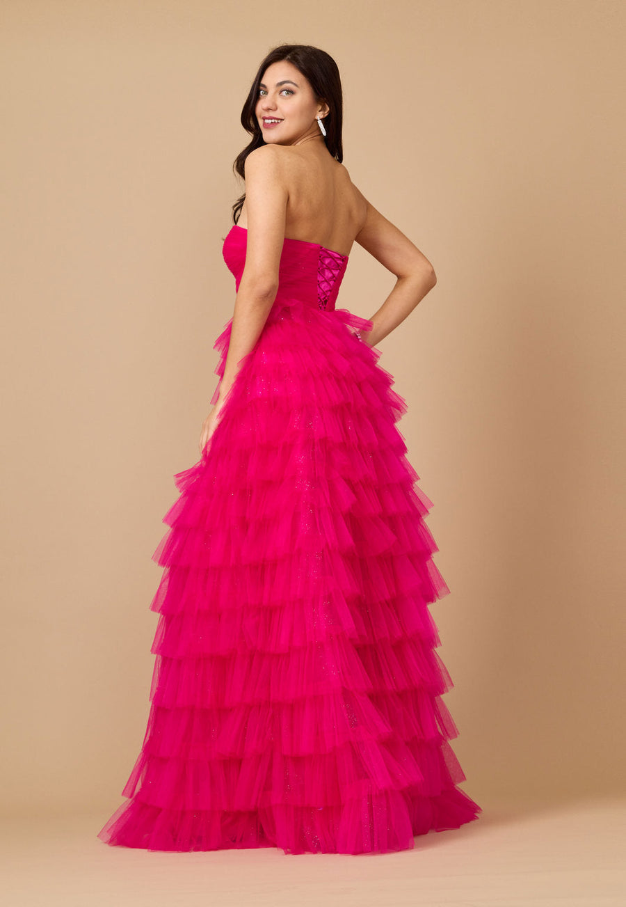 Kos Couture Strapless Ruffle Skirt Prom Ball Gown