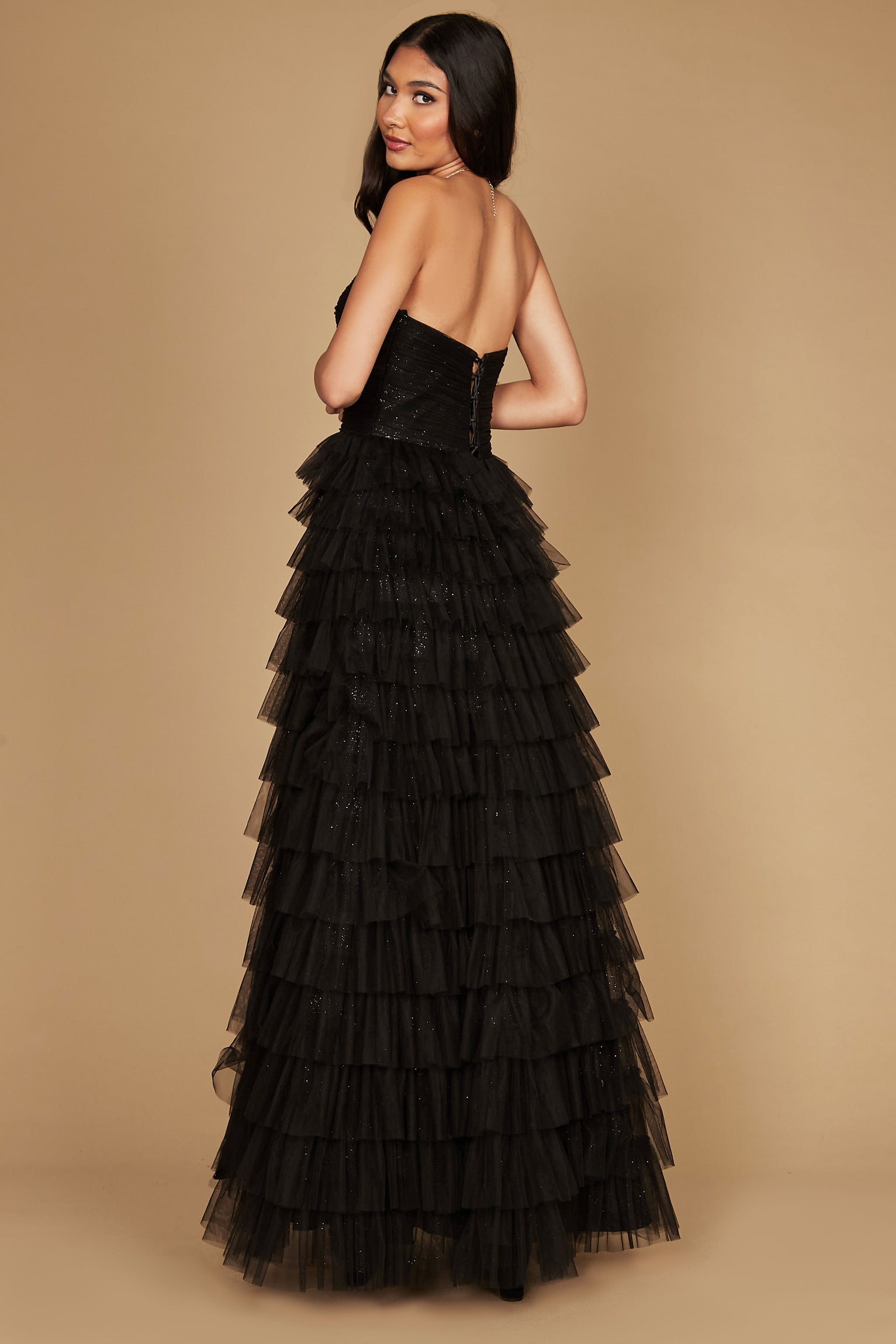 Kos Couture Strapless Ruffle Skirt Prom Ball Gown