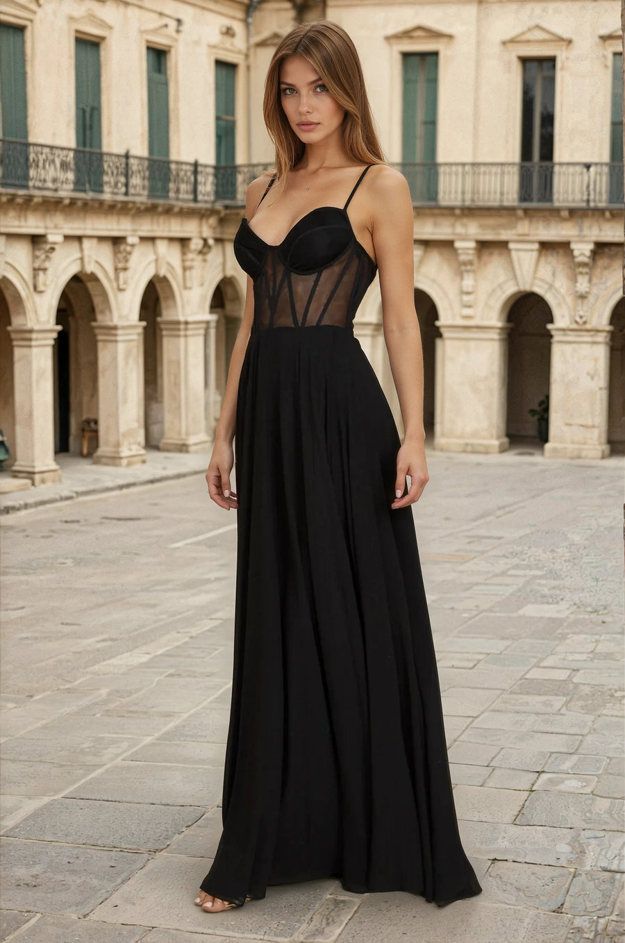 Kos Couture Long Chiffon Corset Formal Prom Dress
