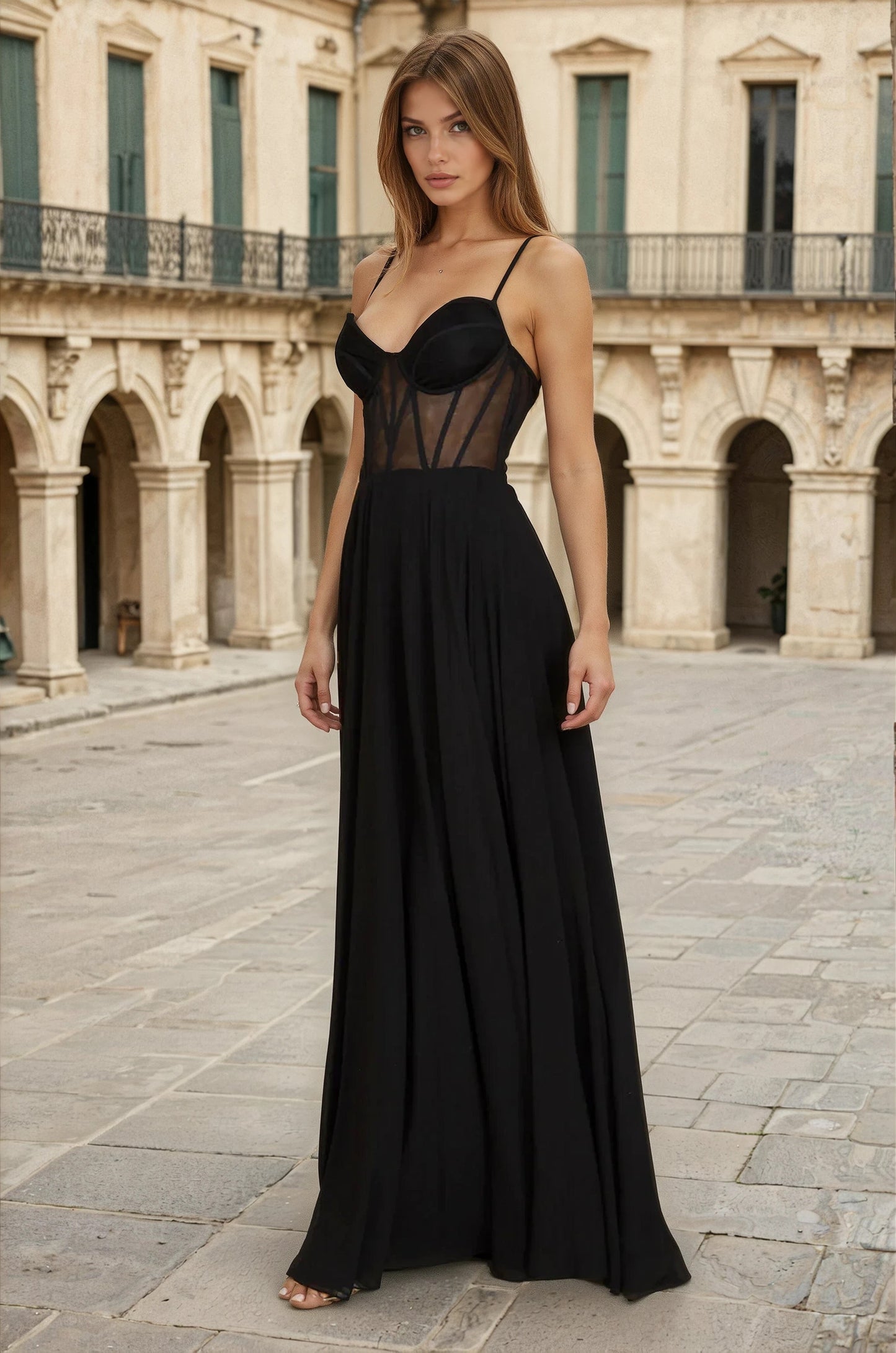 Kos Couture Long Chiffon Corset Formal Prom Dress