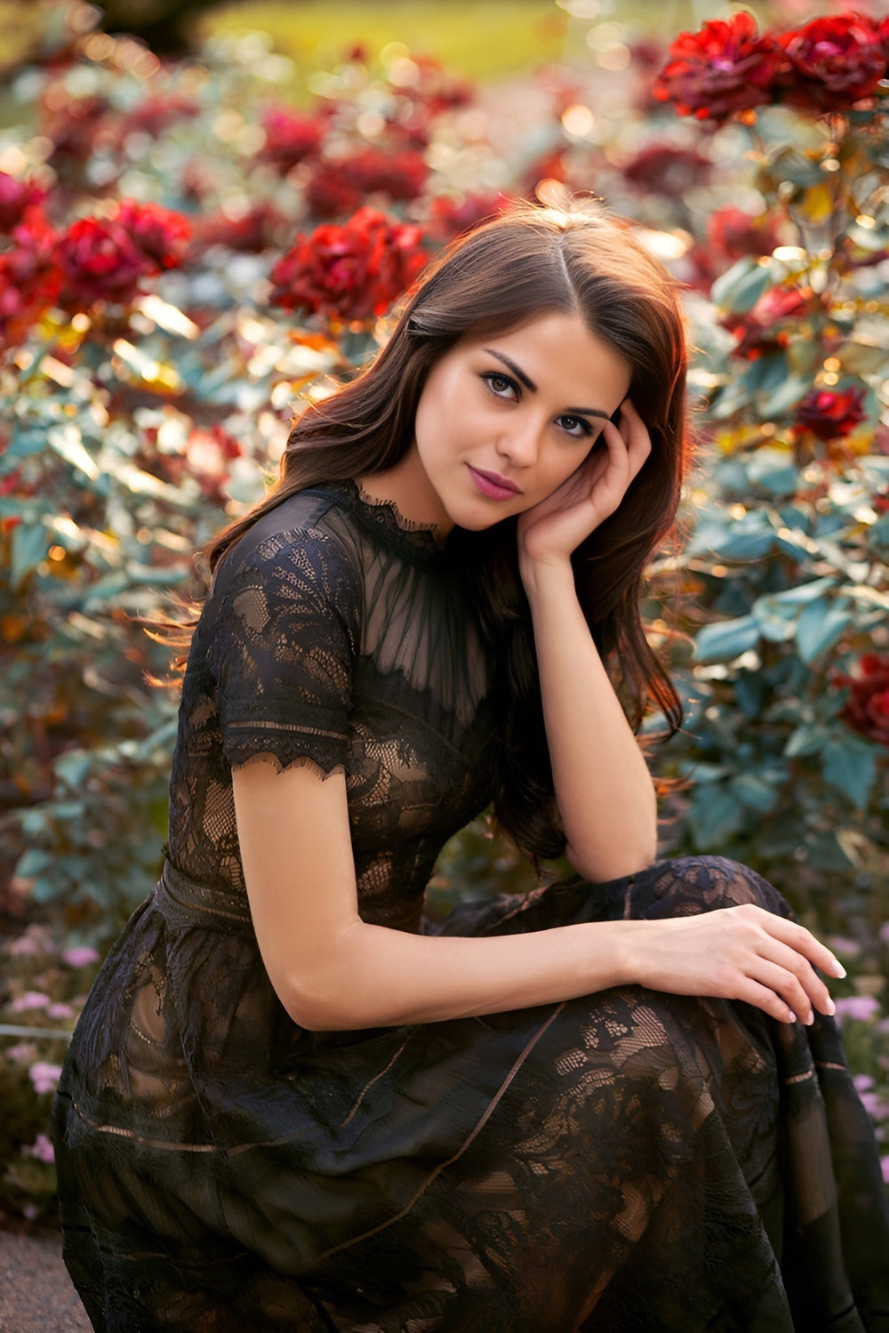 Kos Couture Midi Lace Formal Black Cocktail Dress