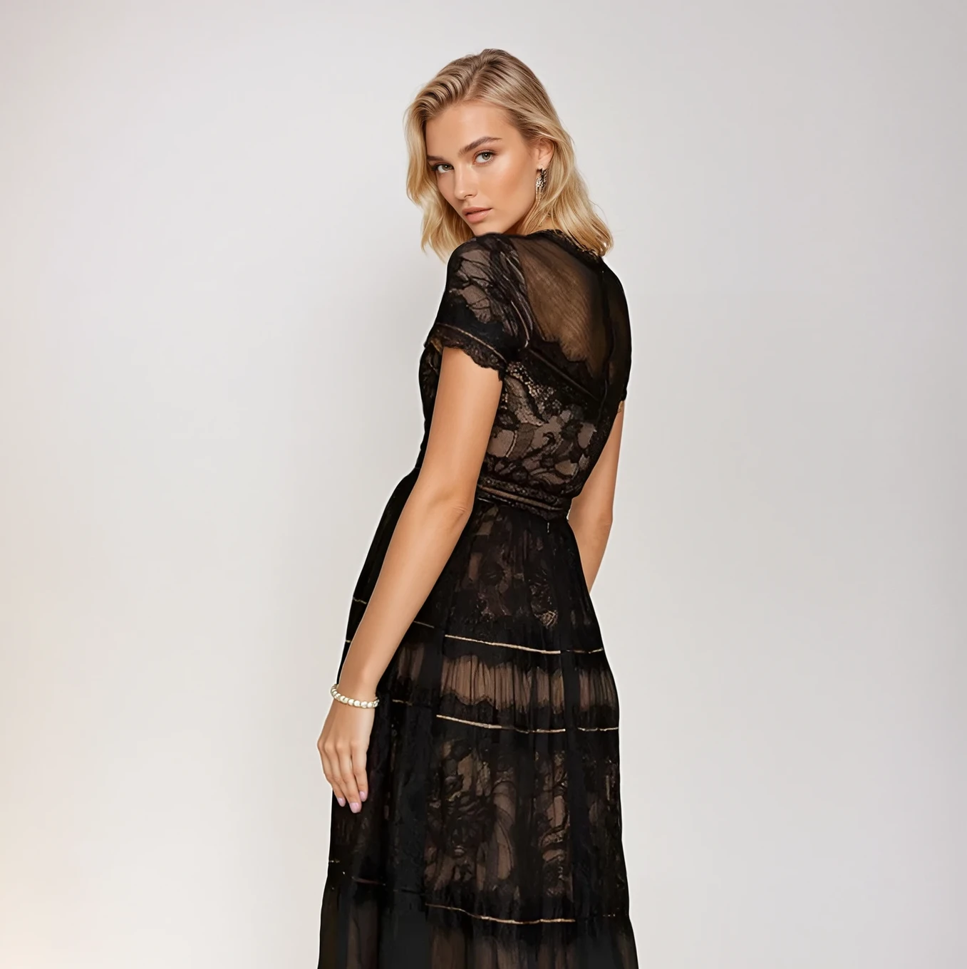 Long Lace Formal Black Evening Dress