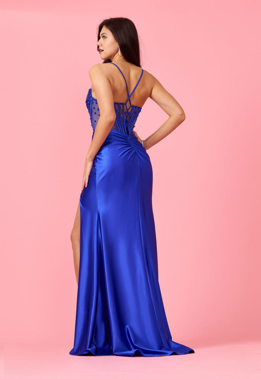 Kos Couture Long Beaded Formal Corset Prom Dress