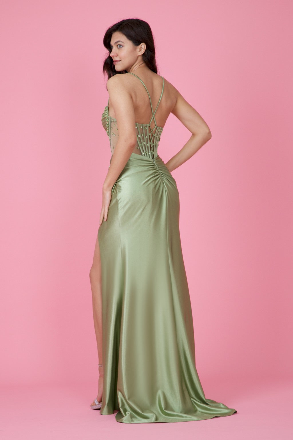 Kos Couture Long Beaded Formal Corset Prom Dress