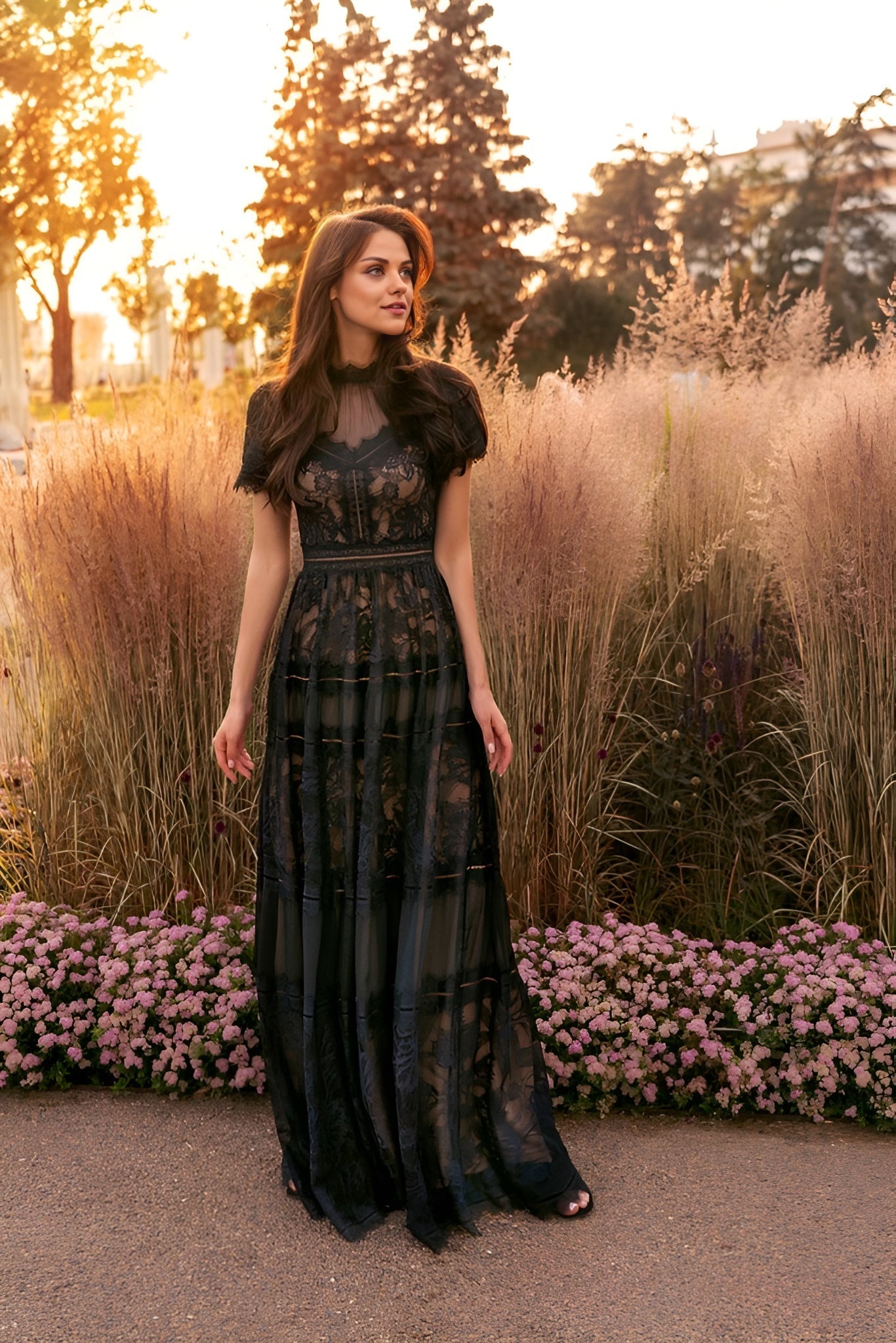 Kos Couture Long Lace Formal Black Evening Dress