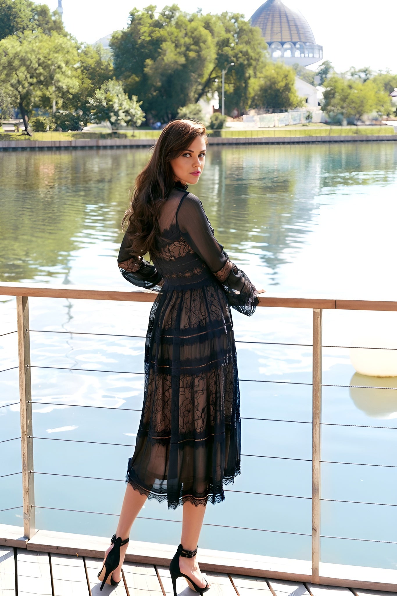Kos Couture Long Sleeve Lace Formal Black Cocktail Dress