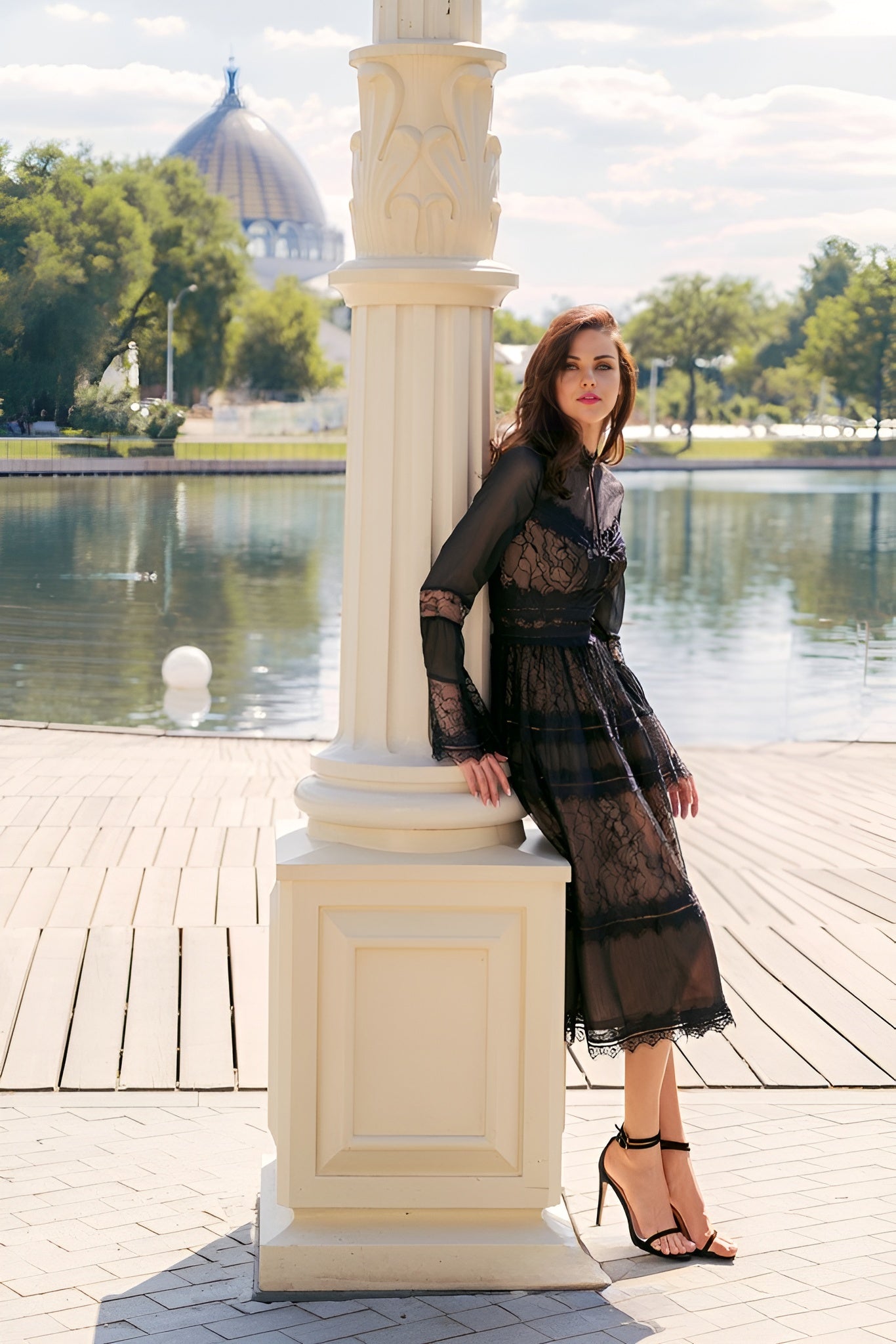 Kos Couture Long Sleeve Lace Formal Black Cocktail Dress