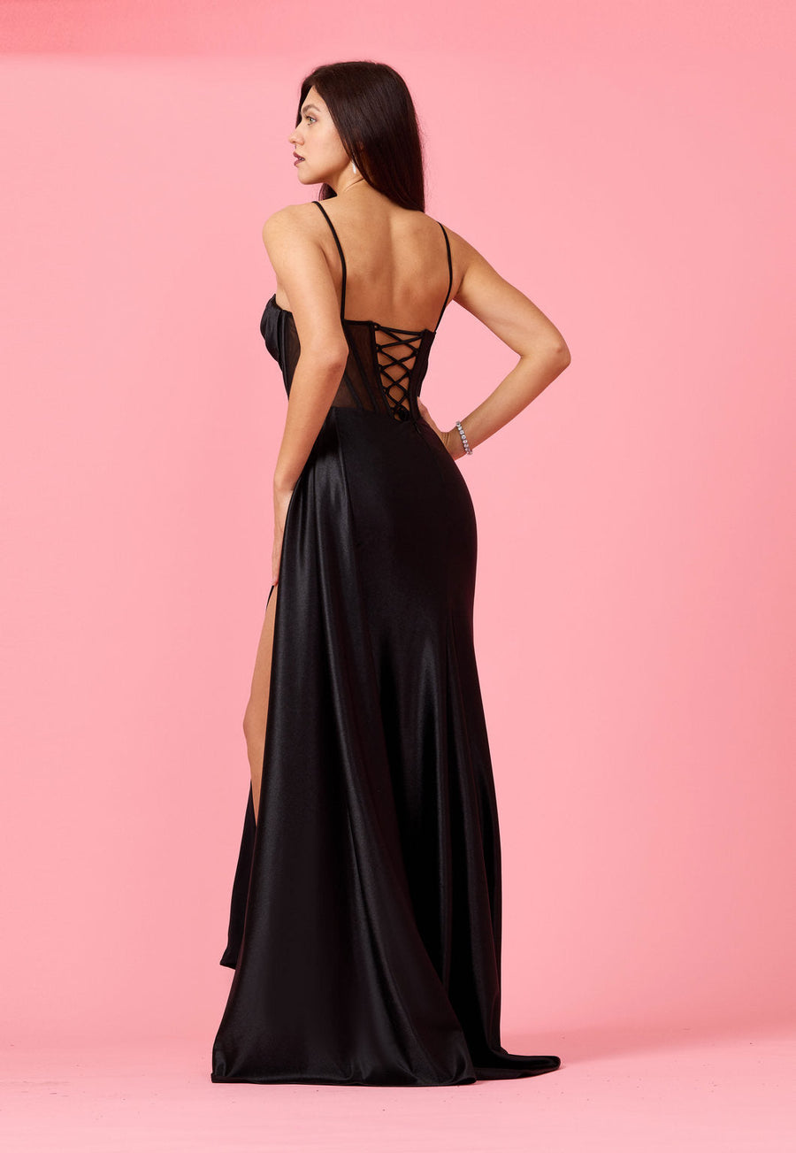 Kos Couture Long Cowl Corset Formal Prom Dress