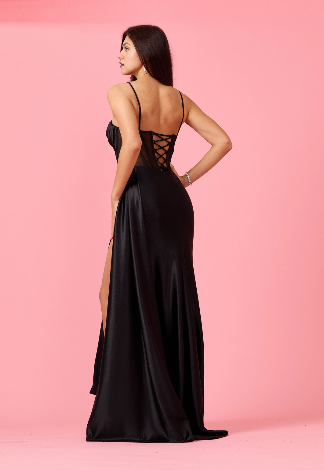 Kos Couture Long Cowl Corset Formal Prom Dress