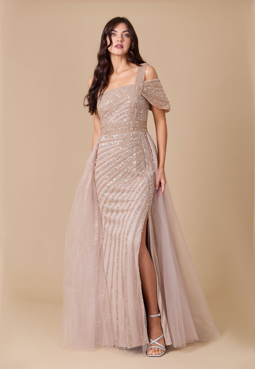 Kos Couture One Shoulder Hand Beaded Formal Couture Dress
