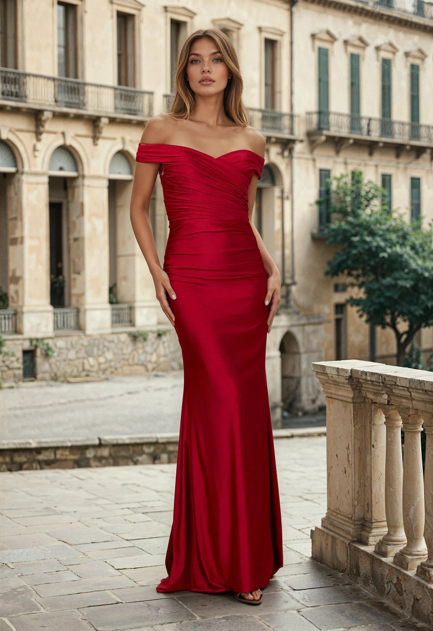Kos Couture Long Stretch Formal Off Shoulder Dress