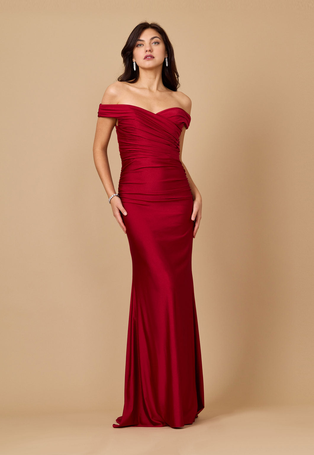 Kos Couture Long Stretch Formal Off Shoulder Dress