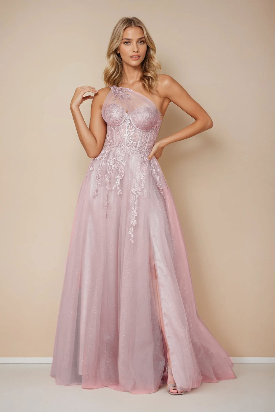 Kos Couture Long Prom One Shoulder Formal Ball Gown