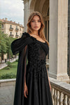 Formal Dresses Luxury Couture Sculpted Shoulder Black Dress Black